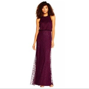 Adrianna Papell Purple Beaded A Line Gown 0